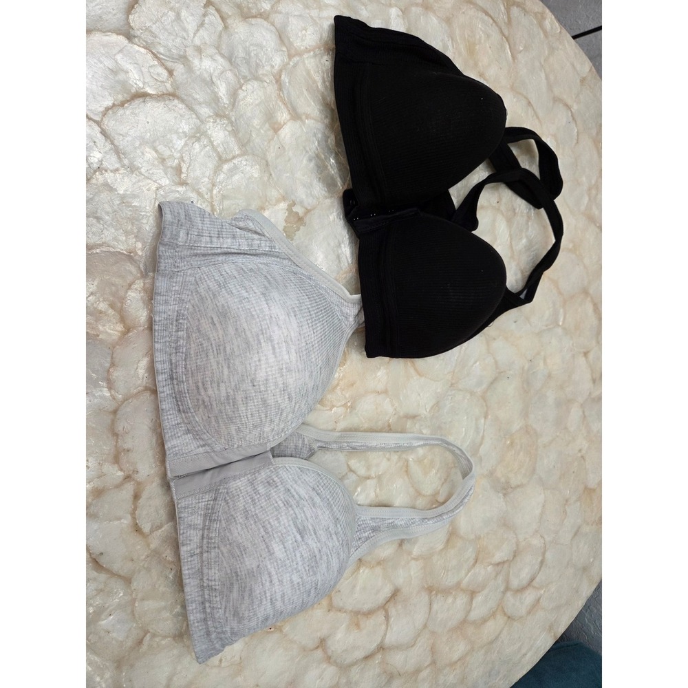 Set of 3 Seamless Ribbed Racerback Bralettes 1-Black, 2 - Grey | Medium Wireless